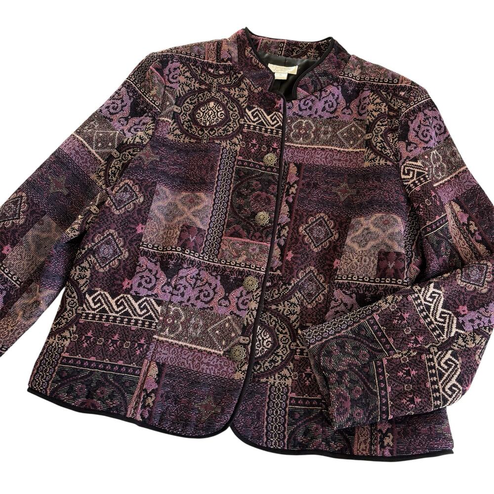 Vintage 90s Christopher & Banks Purple Whimsygoth Tapestry Jacket Women’s XL